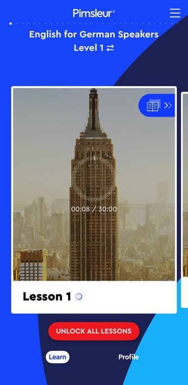 Pimsleur English for German speakers Level 1, a Duolingo alternative built on 30-minute audio lessons