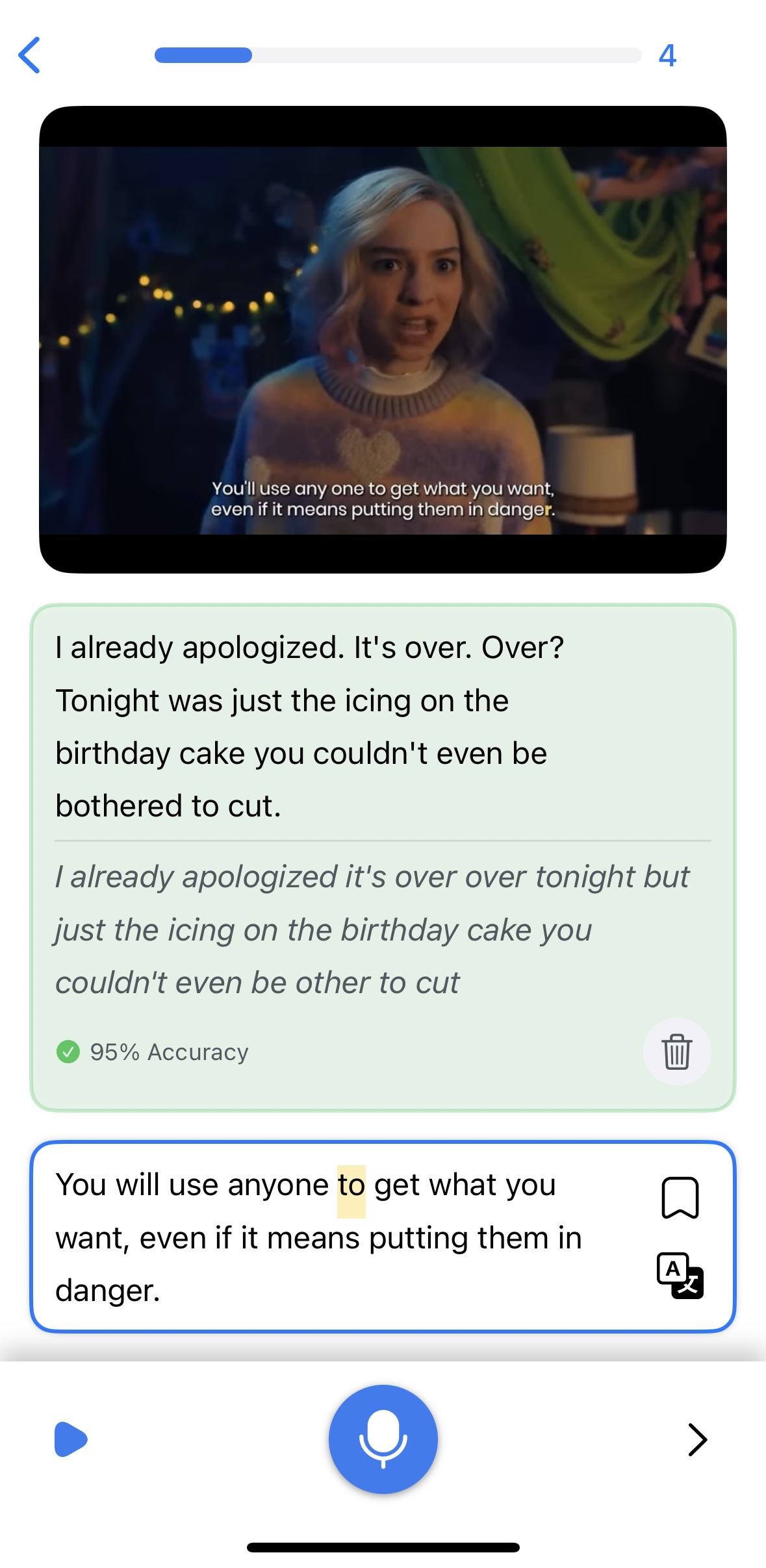 Speak Pro - ejemplo de lección de shadowing